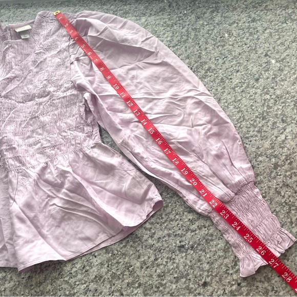 Stylish Puffed Sleeve Pull Over Blouse Light Pink/ Violet Ruffled Top - Picture 8 of 11